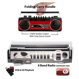 Riptunes Retro AM/FM/SW Radio + Cassette Boombox with Bluetooth and USB/SD card.